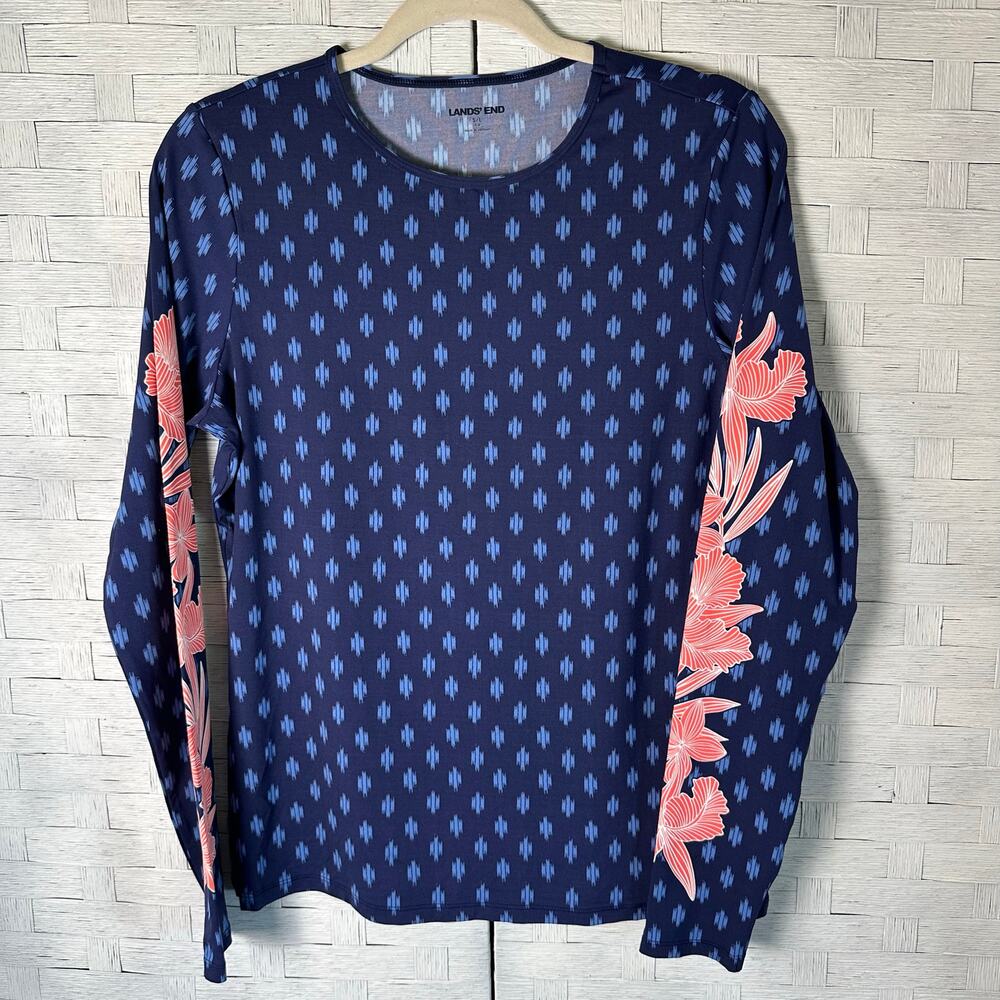 Lands'‎ End long sleeve swim, top unisex cute summer top beach coastal blue pink